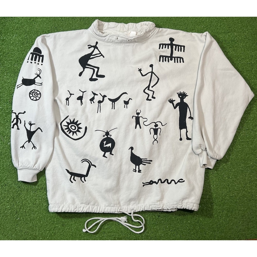 Vintage Wek The World Rock Art Petroglyph Measures Lg Sweatshirt USA Cotton Crop
